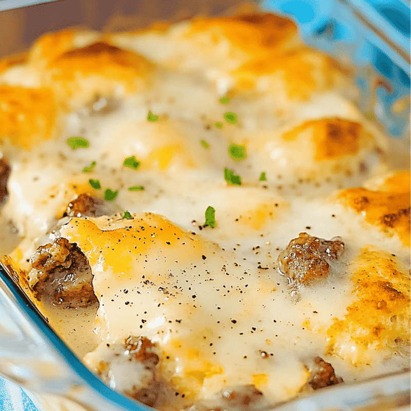Breakfast Casserole with Biscuits and Gravy