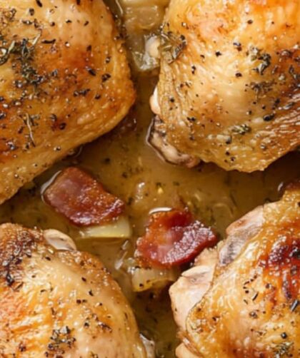 Gordon Ramsay Holiday Lemon-Herb Chicken Thighs with a Crispy Bacon Gravy
