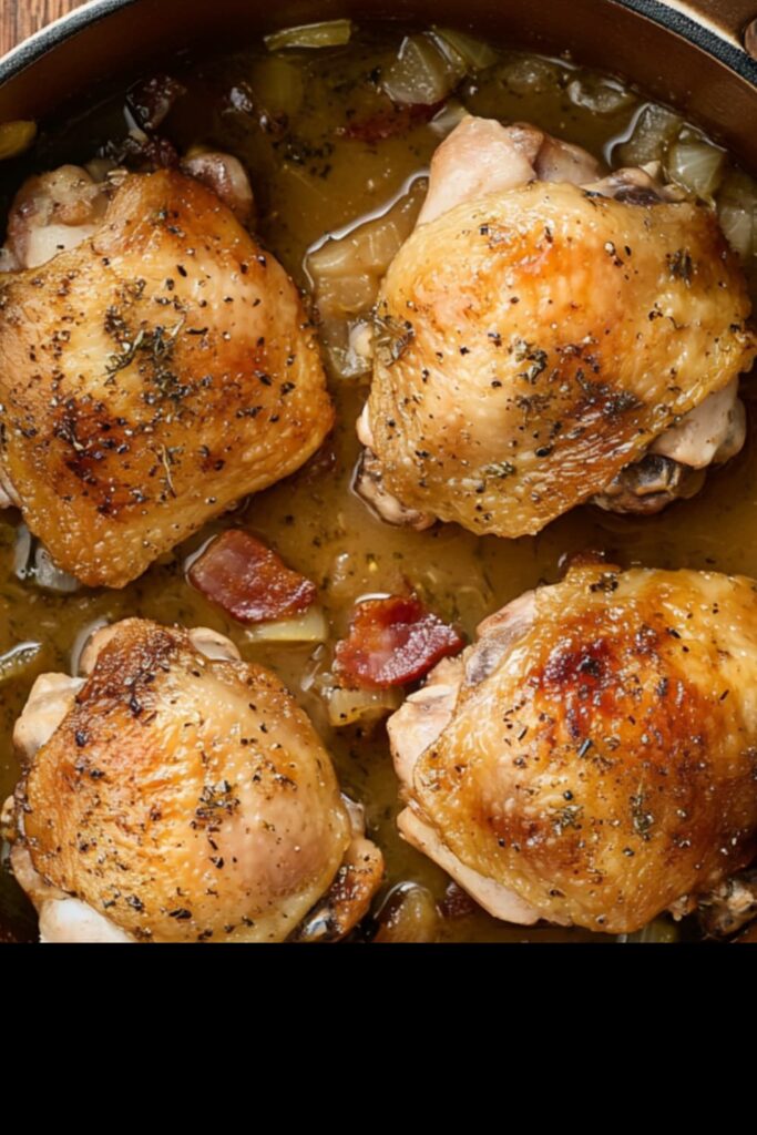 Gordon Ramsay Holiday Lemon-Herb Chicken Thighs with a Crispy Bacon Gravy