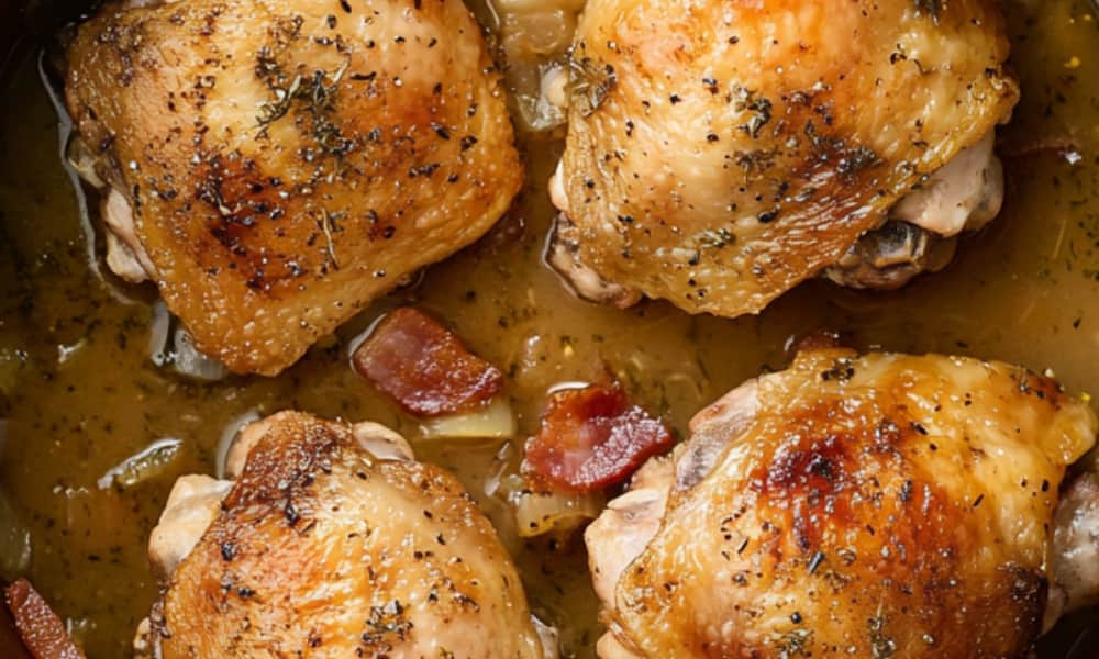 Gordon Ramsay Holiday Lemon-Herb Chicken Thighs with a Crispy Bacon Gravy