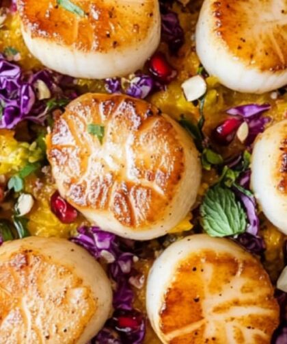 Gordon Ramsay Pan-Seared Scallops with Butternut Squash Purée & Pomegranate-Quince Slaw