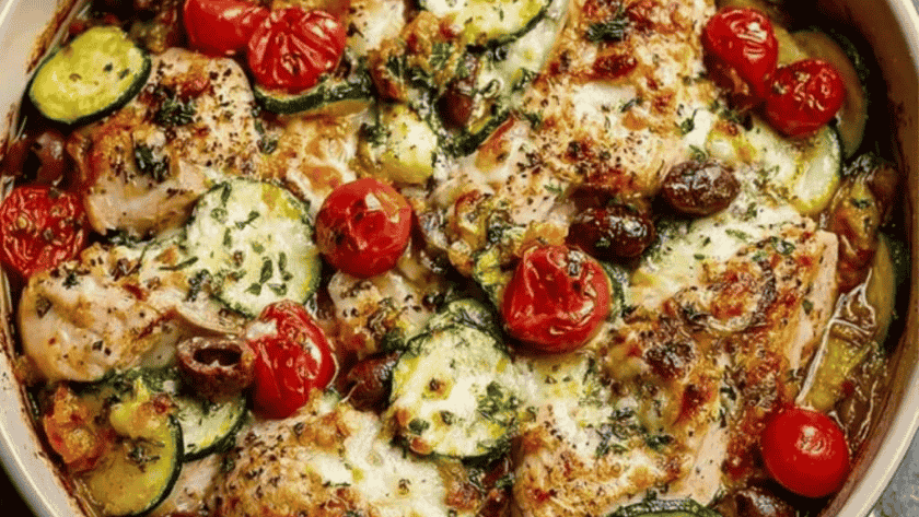 Mediterranean Chicken Zucchini Bake