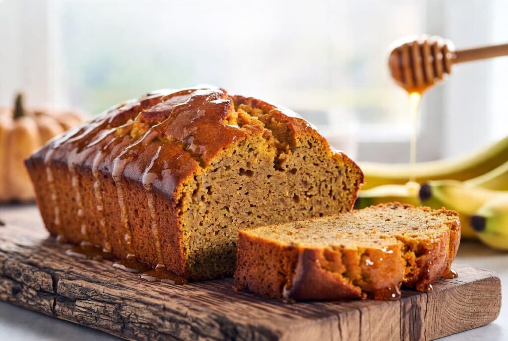 Moist Honey Glazed Pumpkin Banana Bread