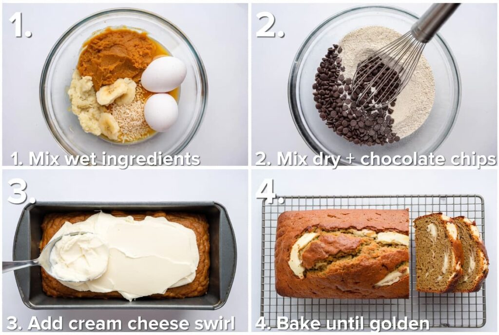 Pumpkin Chocolate Chip Bread with Cream Cheese Swirl prepration