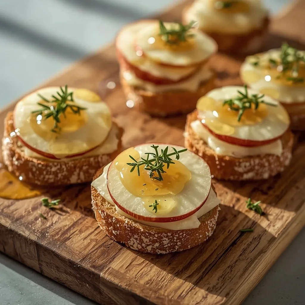 Apple cheddar crostini with honey and thyme