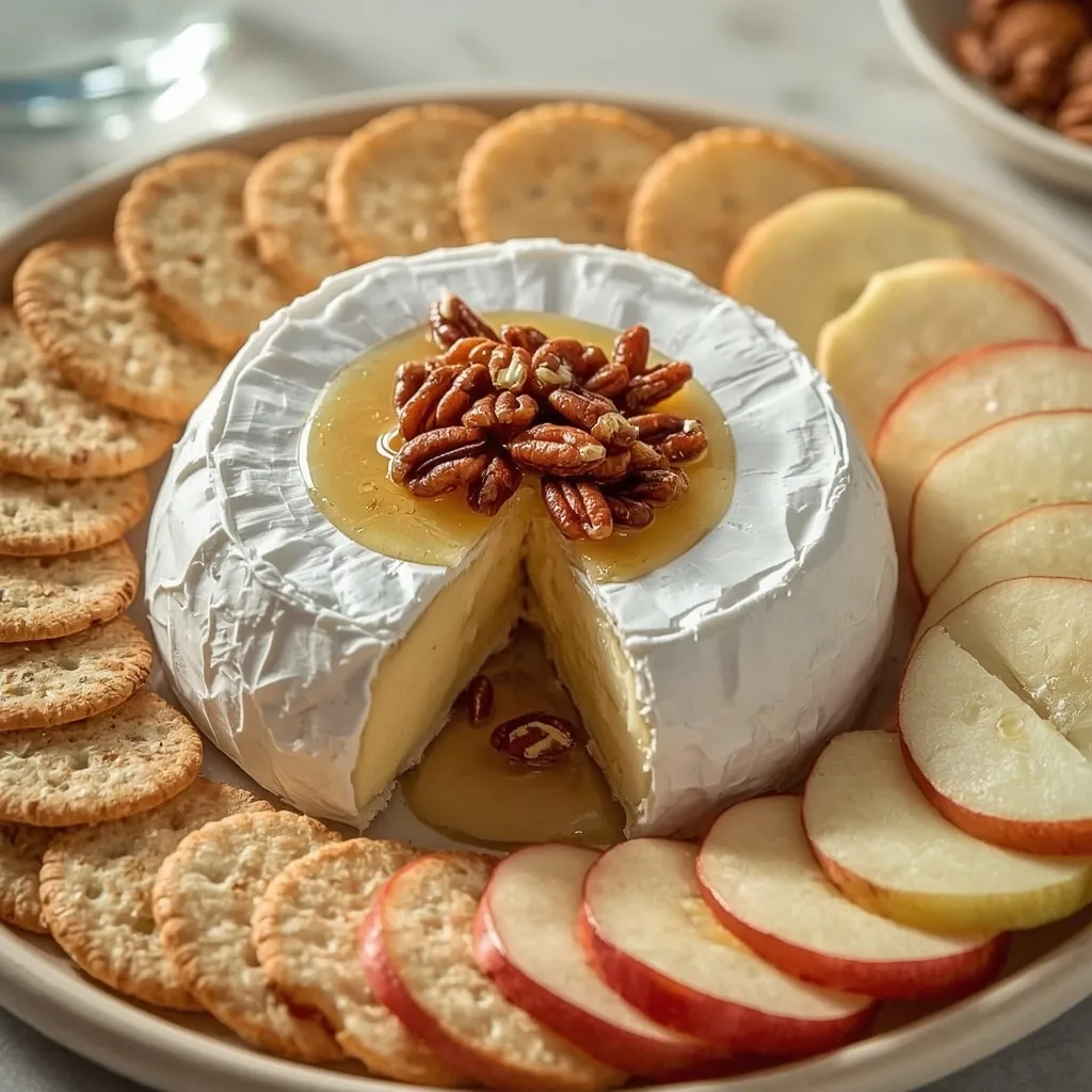 Baked brie with honey and pecans with crackers