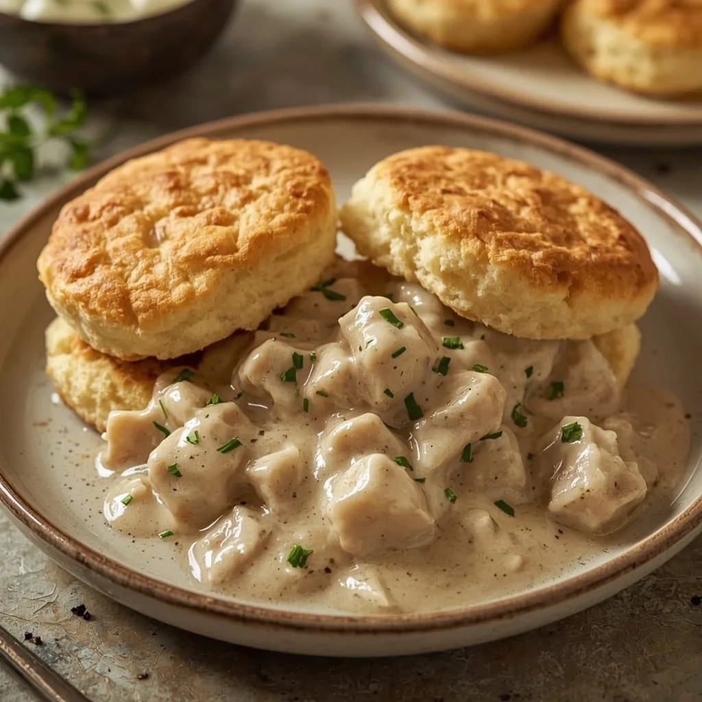 Biscuits and creamy turkey gravy