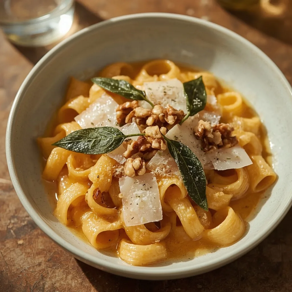 Butternut squash turkey pasta with crispy sage and walnuts