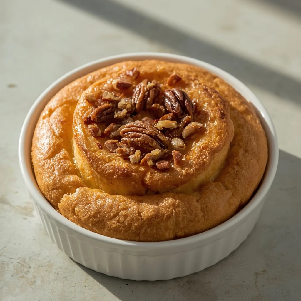 Carrot soufflé casserole with brown sugar pecan topping