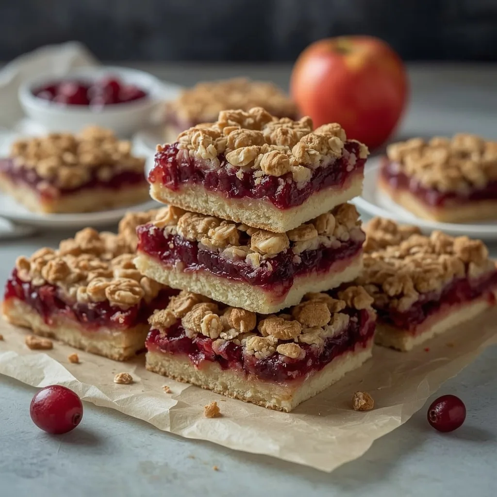 Cranberry apple crumble bars on parchment