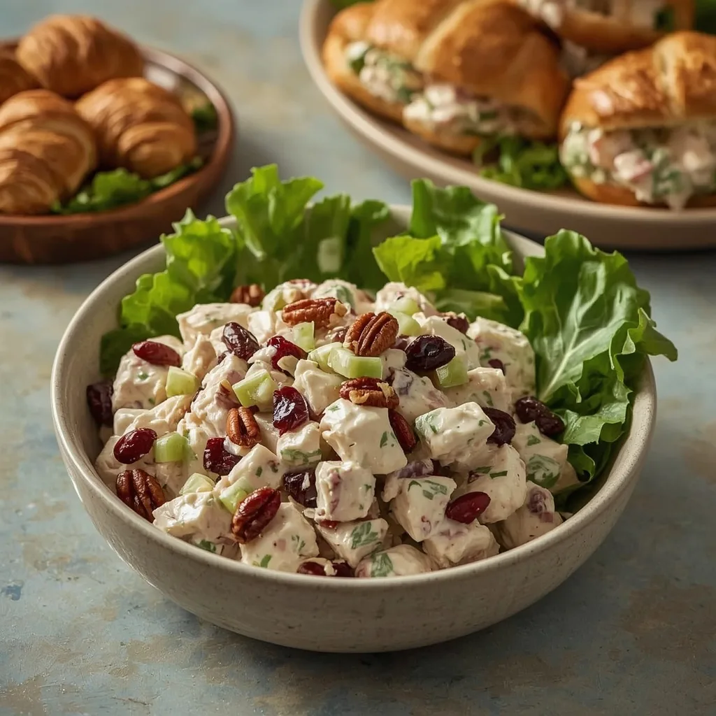 Cranberry pecan chicken salad with croissants