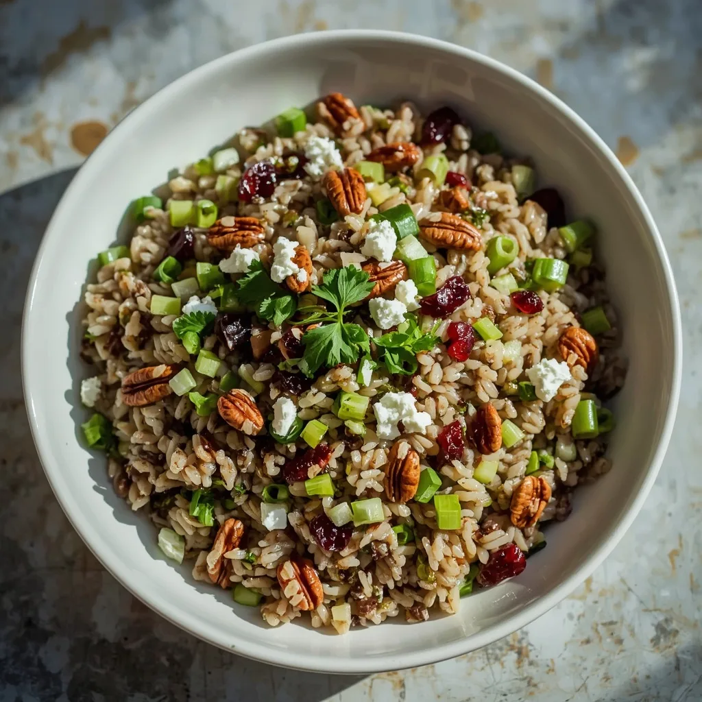 Cranberry pecan wild rice salad with feta