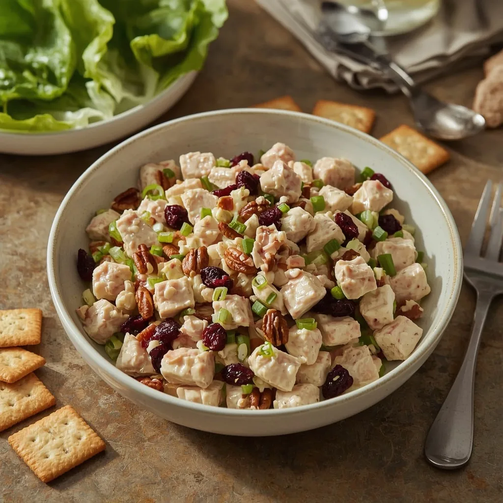 Cranberry turkey salad with pecans and celery