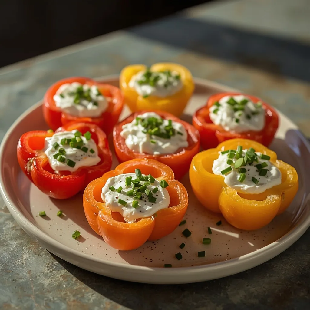 Mini sweet peppers stuffed with herbed cream cheese