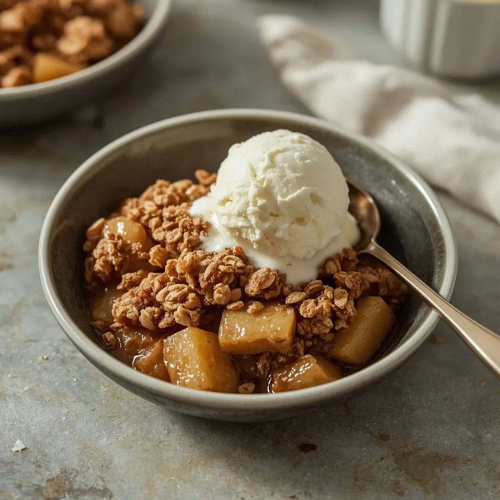 Slow cooker apple crisp with ice cream