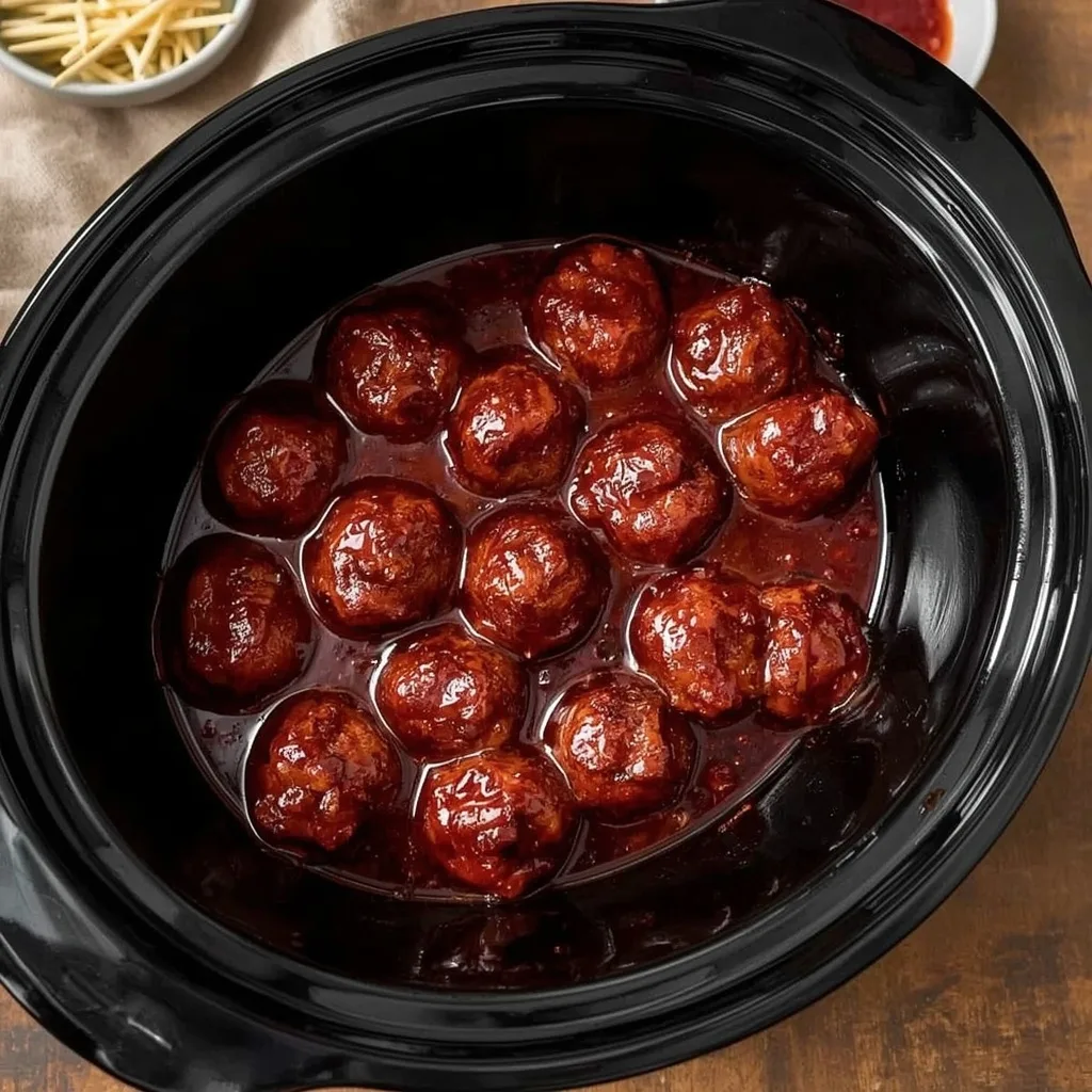 Slow cooker cranberry meatballs with toothpicks