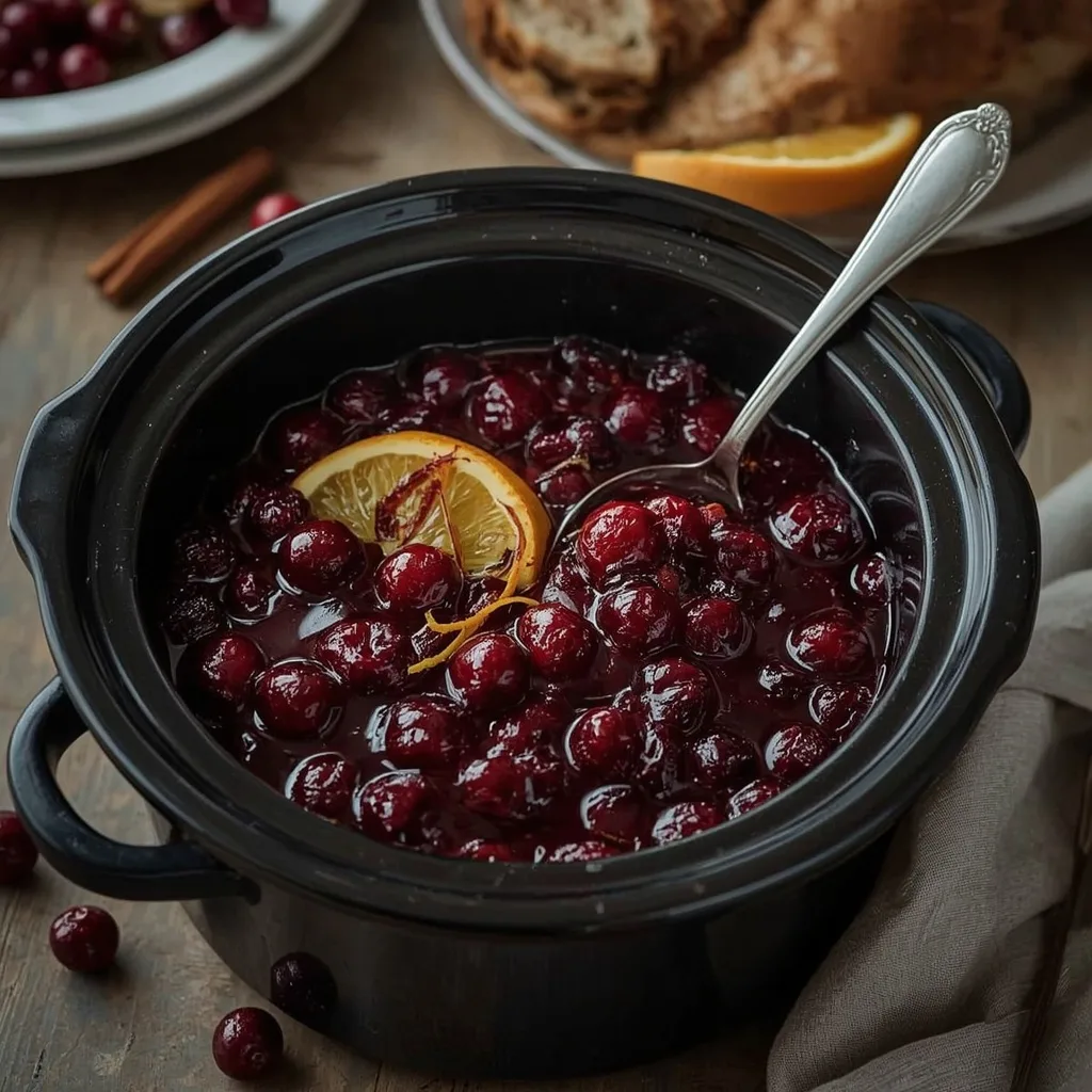 Slow cooker cranberry sauce with orange zest and cinnamon