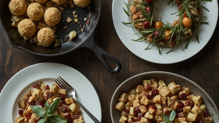 Gordon Ramsay-style stuffing recipes including sage and onion stuffing balls and a herb stuffing wreath