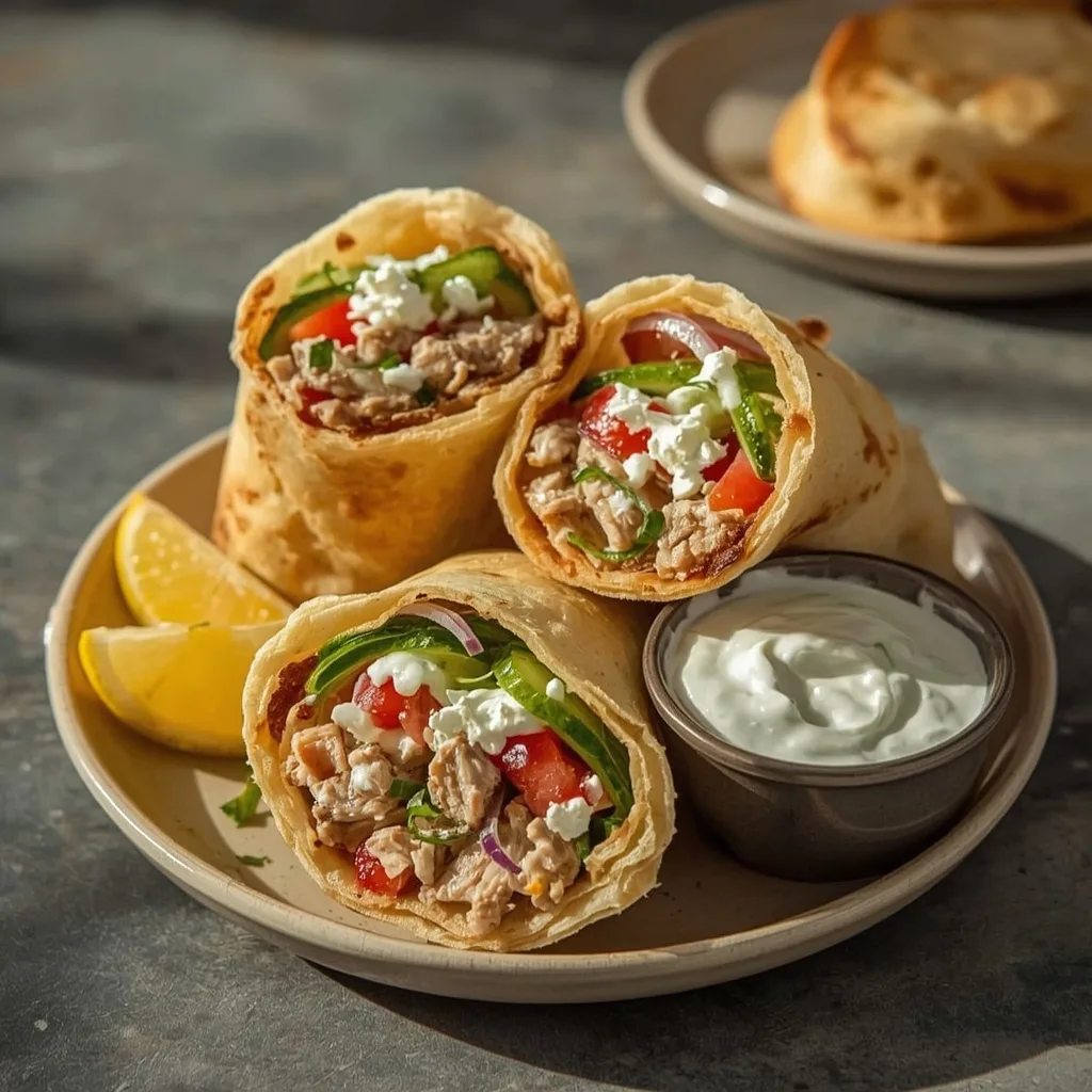Greek turkey pita pockets with tzatziki, cucumber, tomato and feta