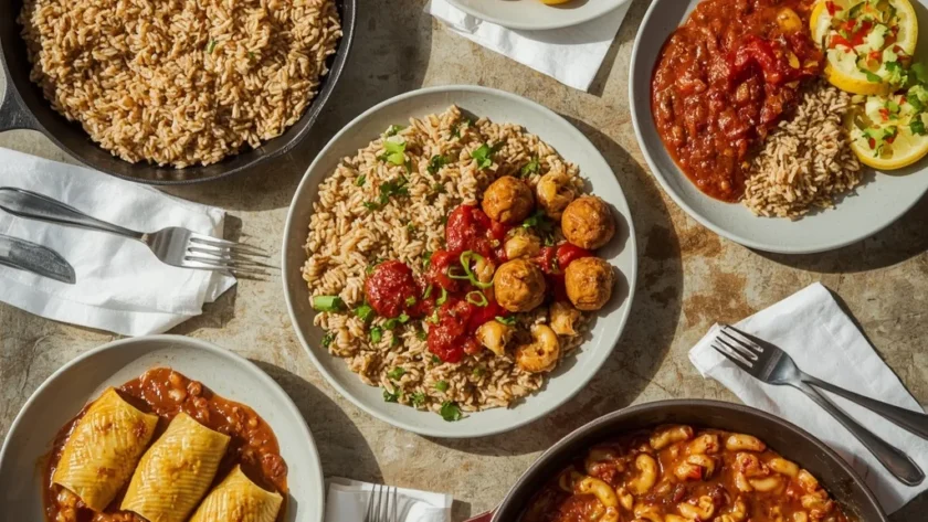 Ground turkey dinners including taco skillet, Korean bowls, meatballs, stuffed shells and chili mac
