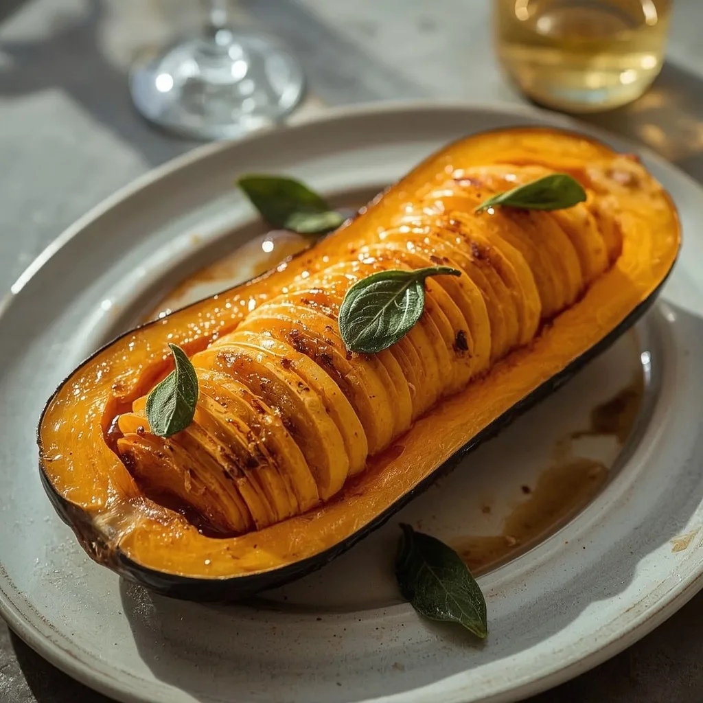 Hasselback butternut squash with brown butter and sage