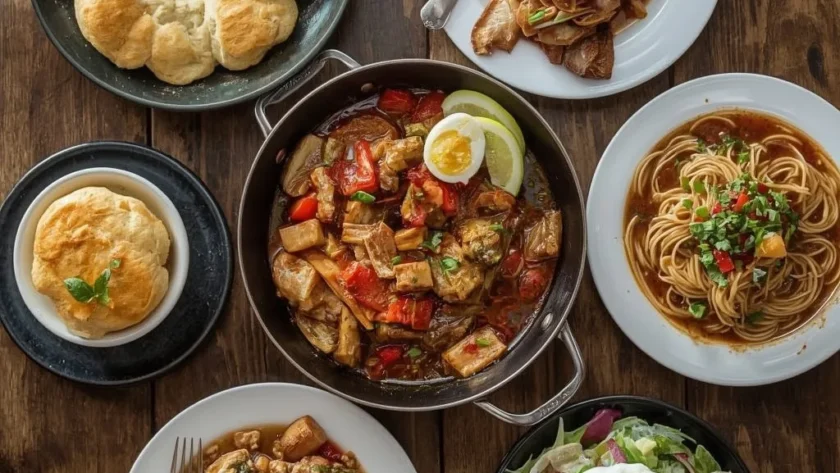 Leftover turkey dinners including biscuit pot pie, ramen, fajitas, gumbo and salad bowls