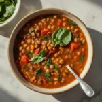 Mediterranean Spicy Lentil Soup with Spinach