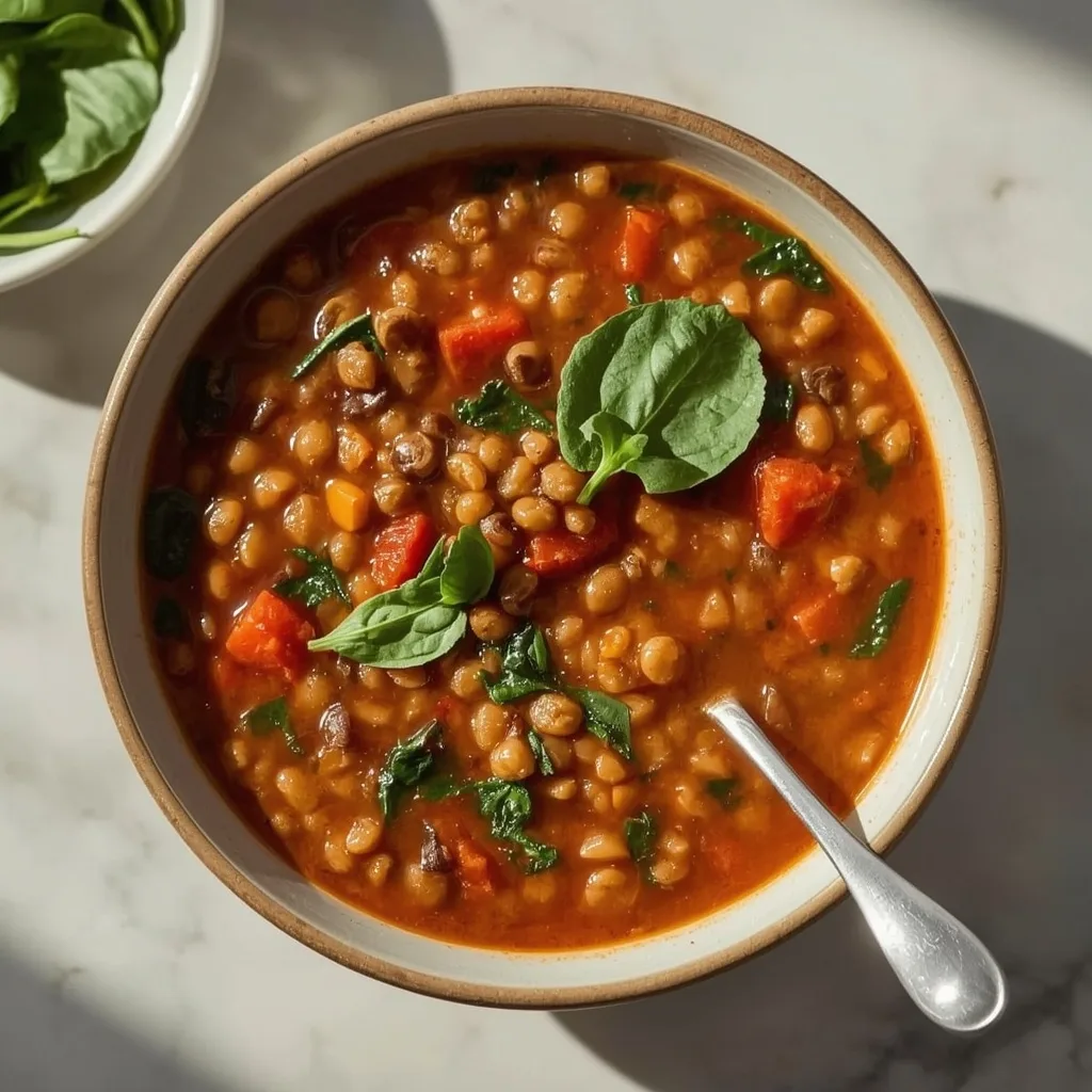 Mediterranean Spicy Lentil Soup with Spinach