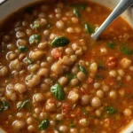 Mediterranean Spicy Lentil Soup with Spinach - recipe card