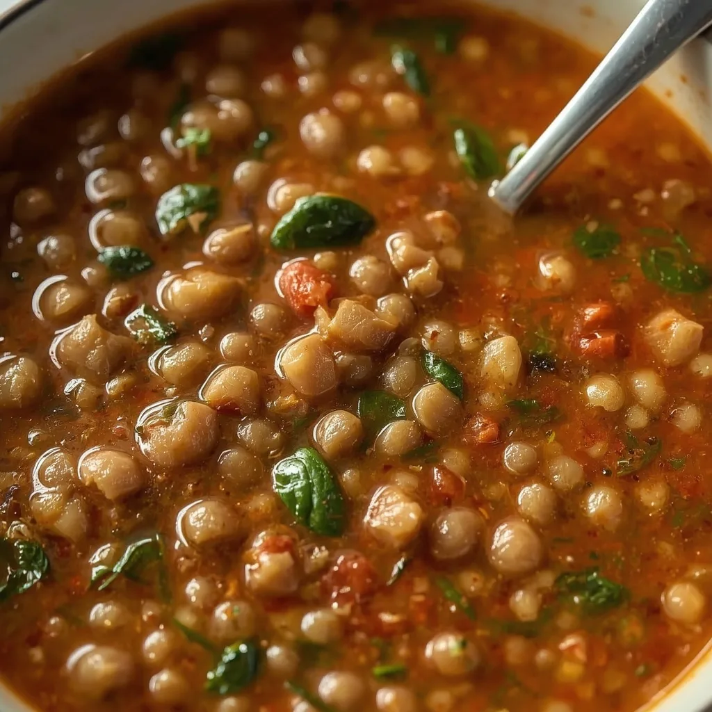 Mediterranean Spicy Lentil Soup with Spinach