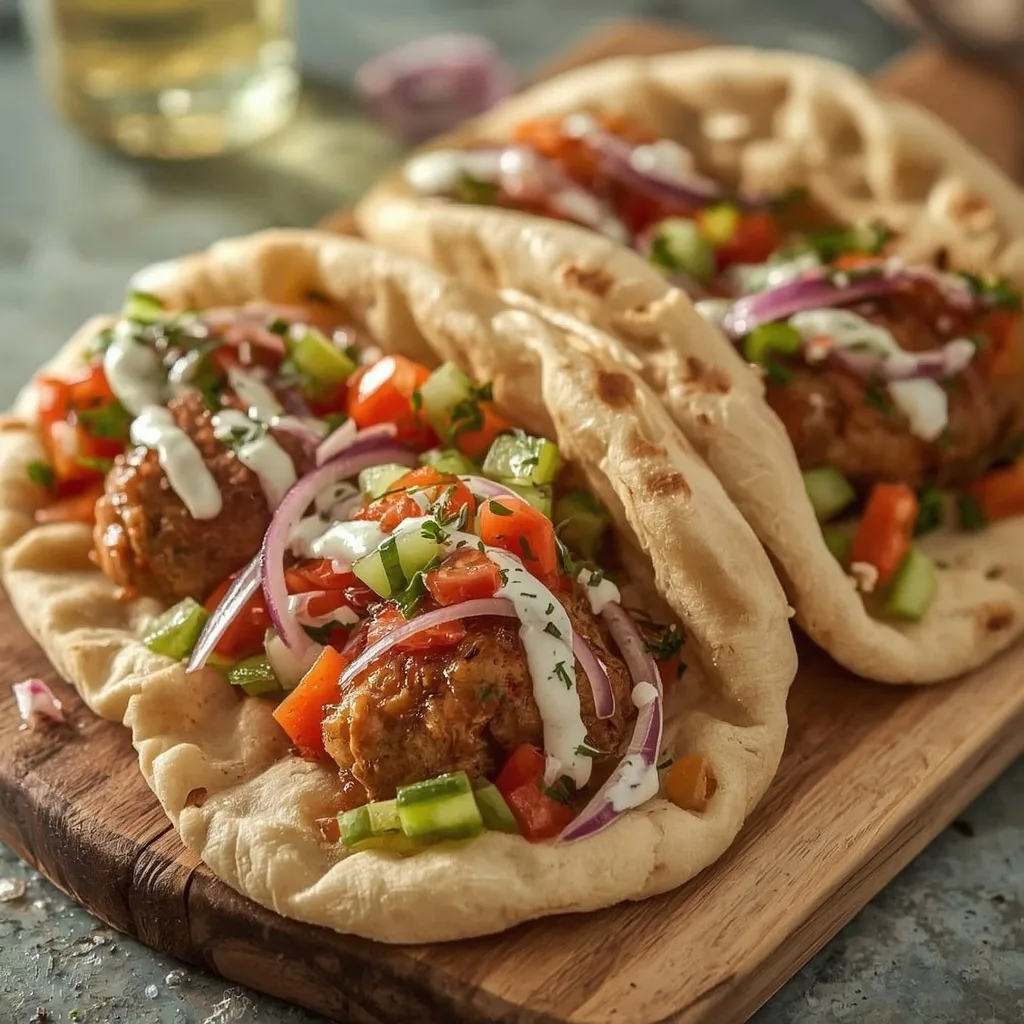 Mediterranean turkey meatball pitas with tzatziki