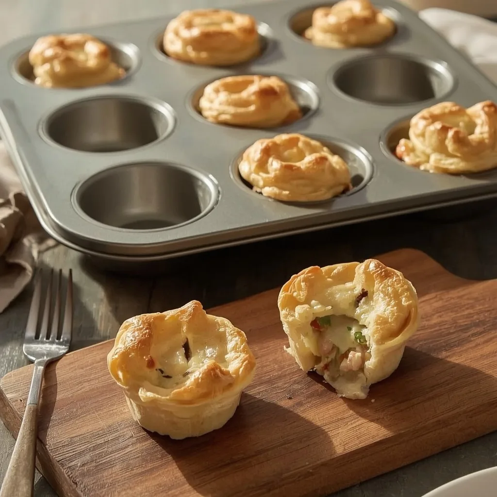 Mini turkey pot pies baked in a muffin tin