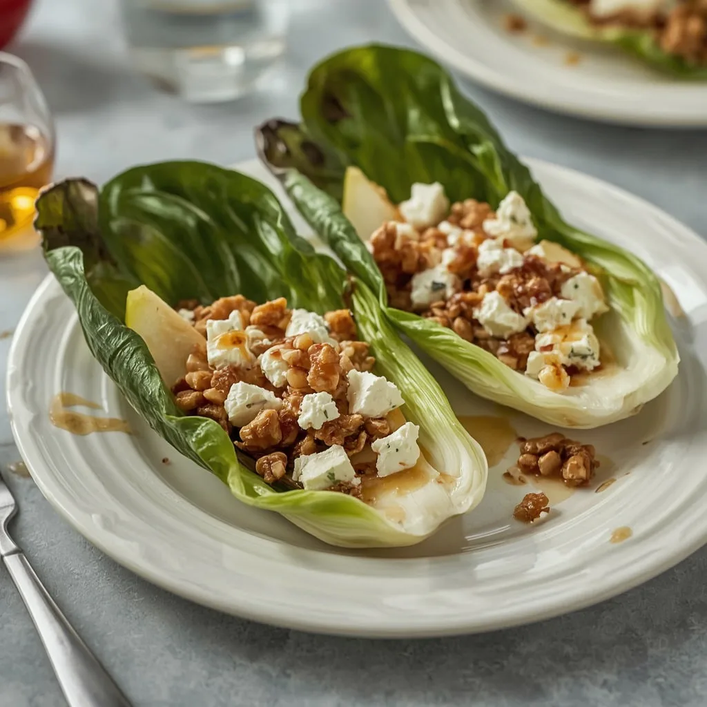 Endive bites with pear, blue cheese and walnuts