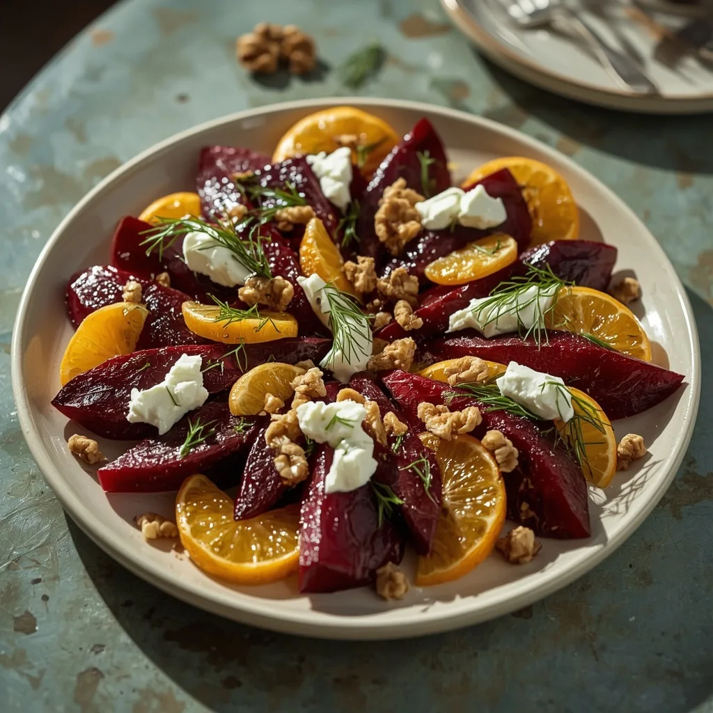 Roasted beets with orange, goat cheese and walnuts