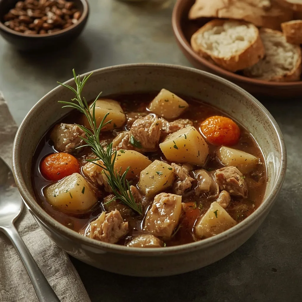 Slow cooker turkey stew with potatoes, parsnips and carrots