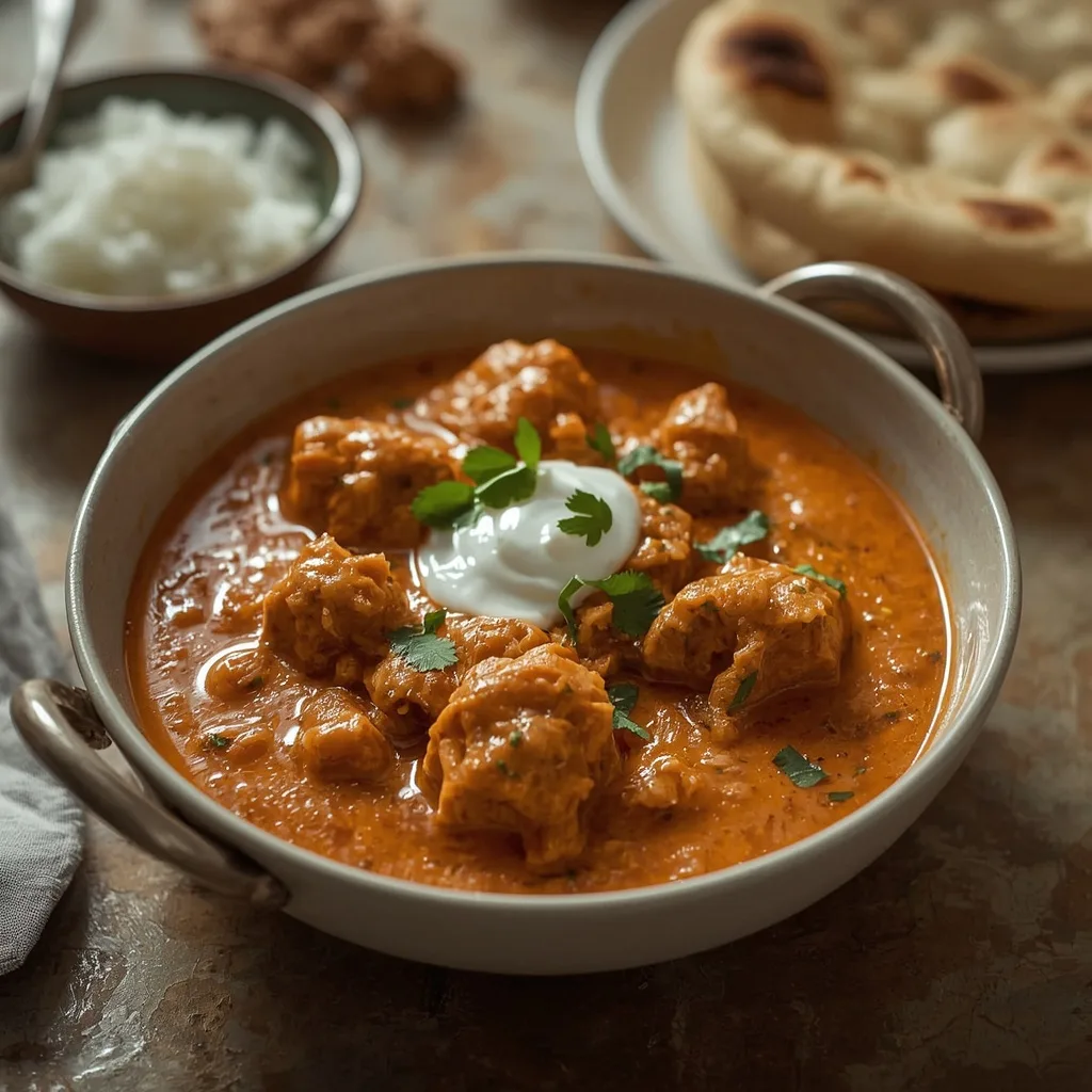 Slow cooker turkey tikka masala with basmati rice and naan