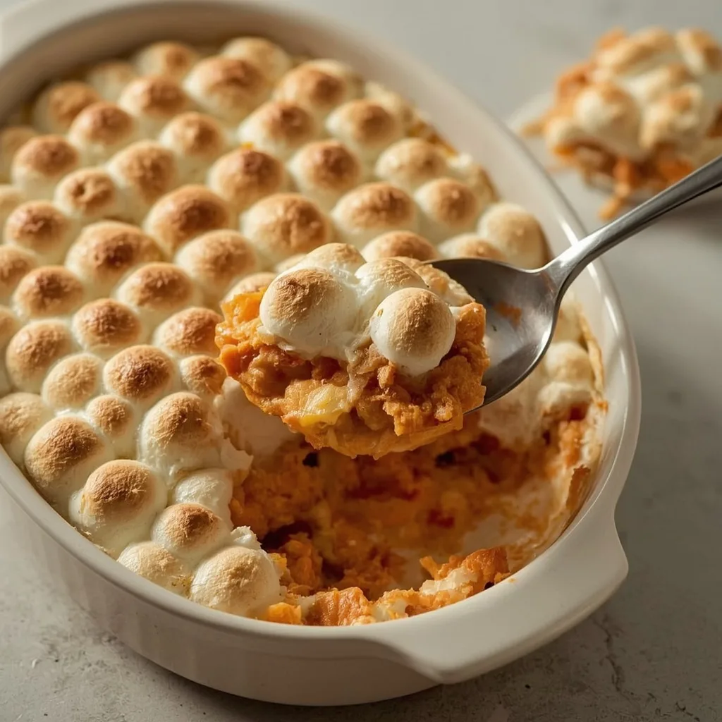 Sweet potato casserole with toasted marshmallows