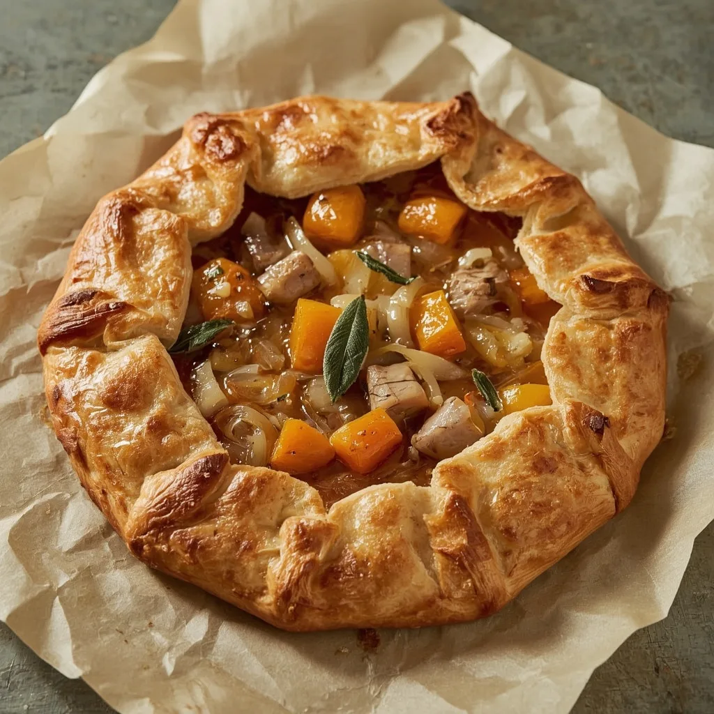 Turkey, butternut squash and Gruyere galette with sage