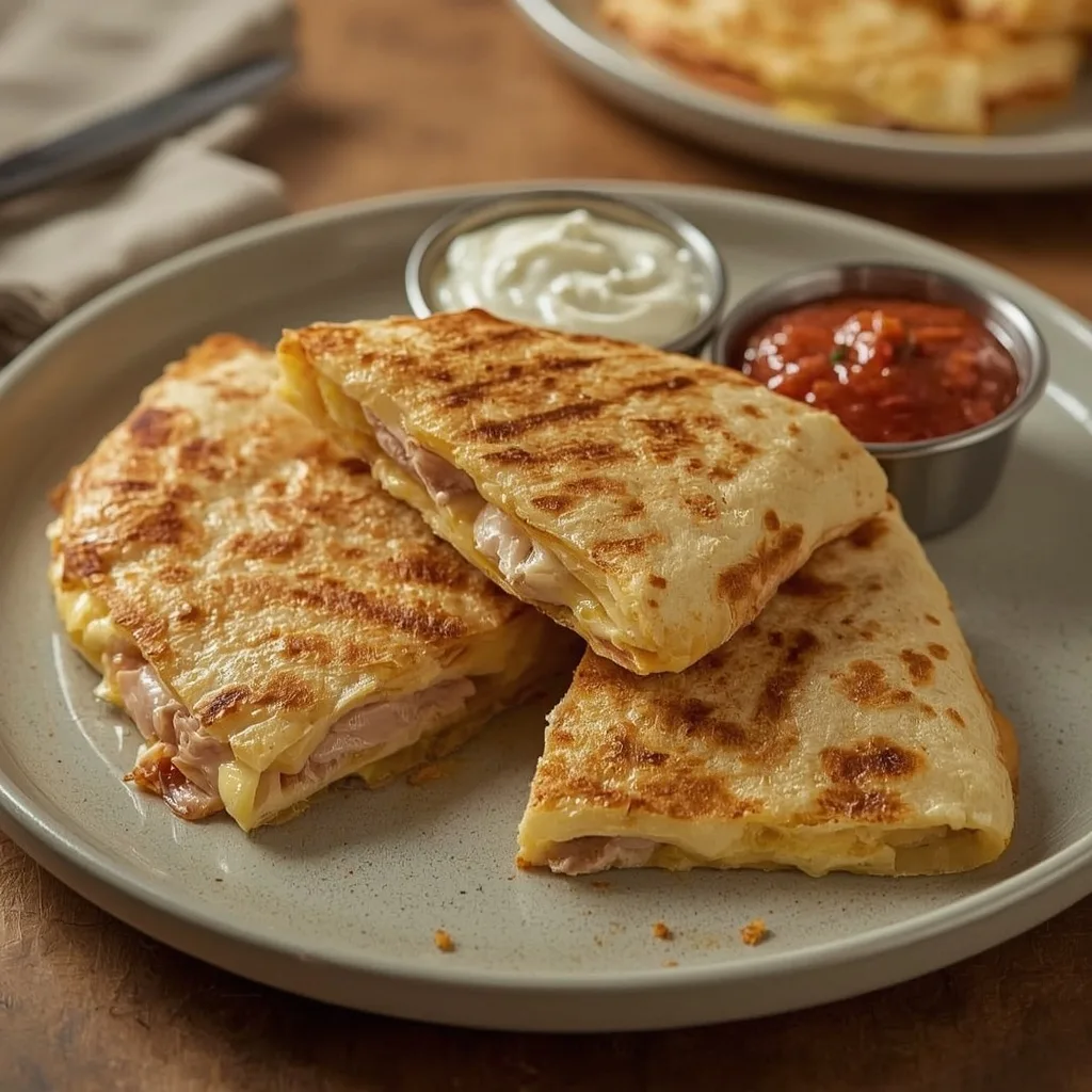 Turkey and cheddar breakfast quesadillas with salsa