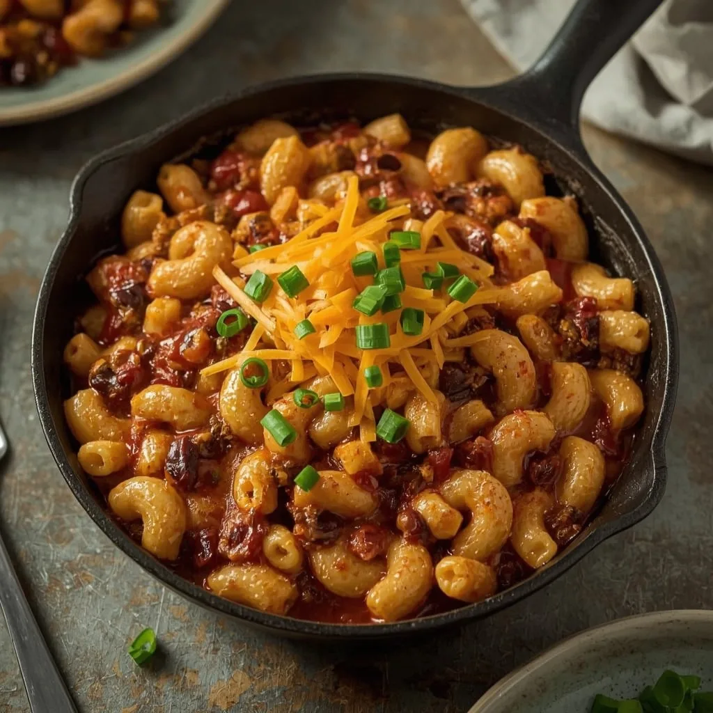 One-pot turkey chili mac with melted cheddar