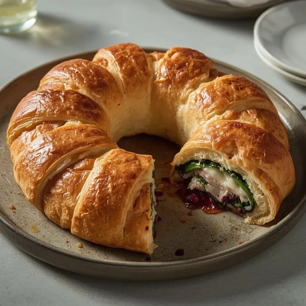 Turkey cranberry crescent ring with melted cheese