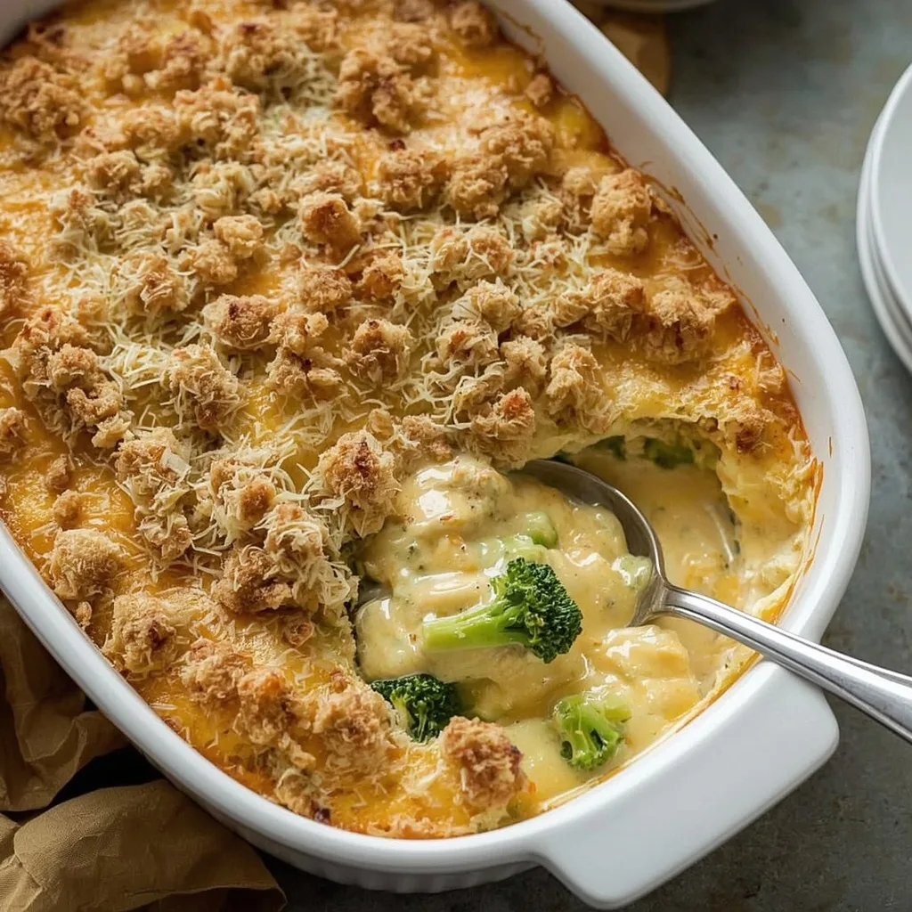 Easy turkey divan casserole with broccoli, cheddar sauce and a golden crumb topping