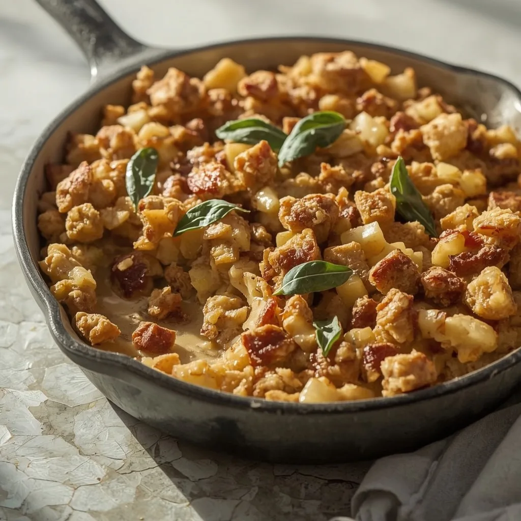 Turkey sausage and apple stuffing casserole