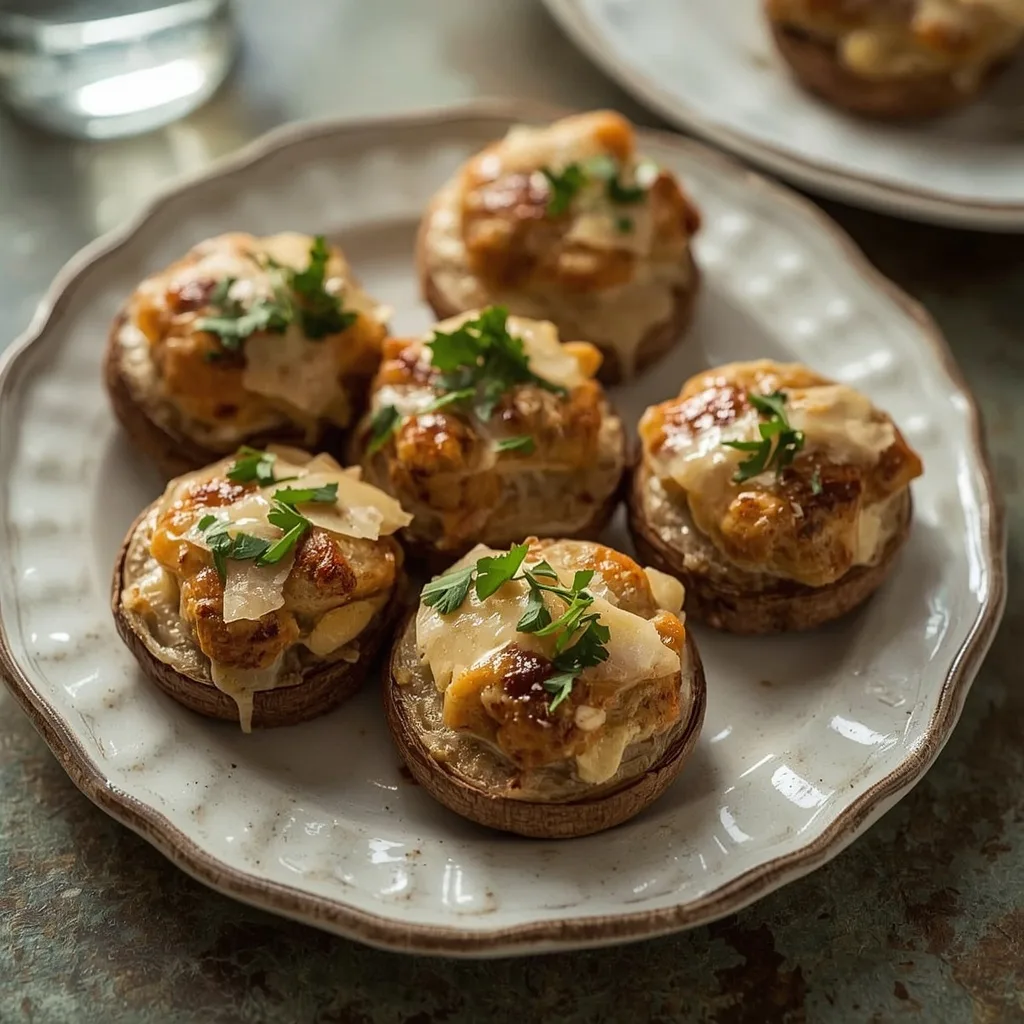 Turkey sausage stuffed mushrooms with Parmesan