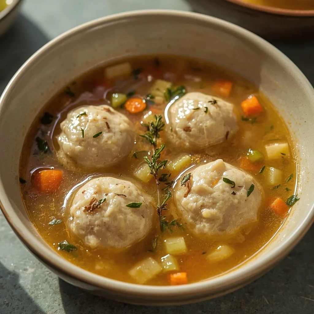 Turkey soup with stuffing dumplings, carrots and celery