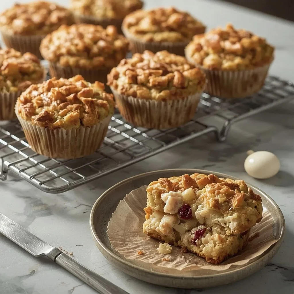 Turkey stuffing muffins with crispy tops and cranberries