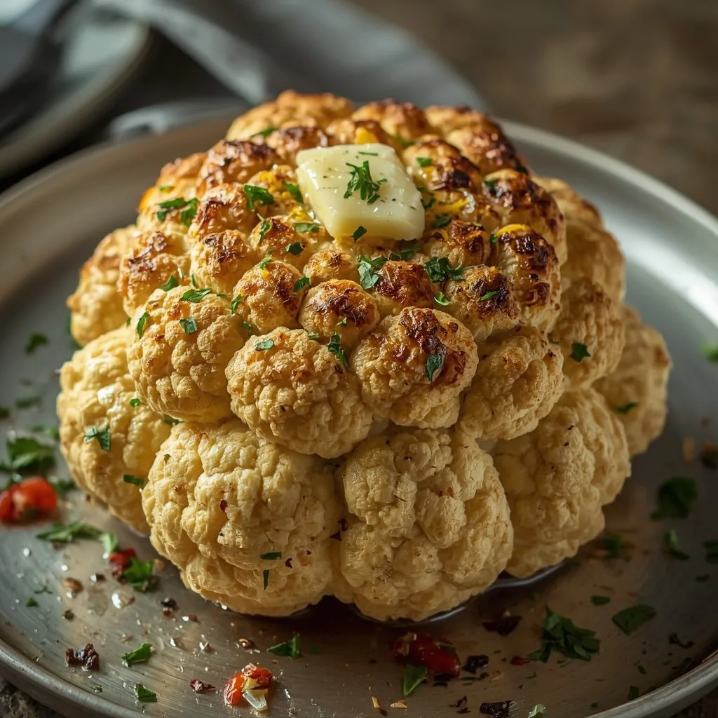 Whole roasted cauliflower with herb butter